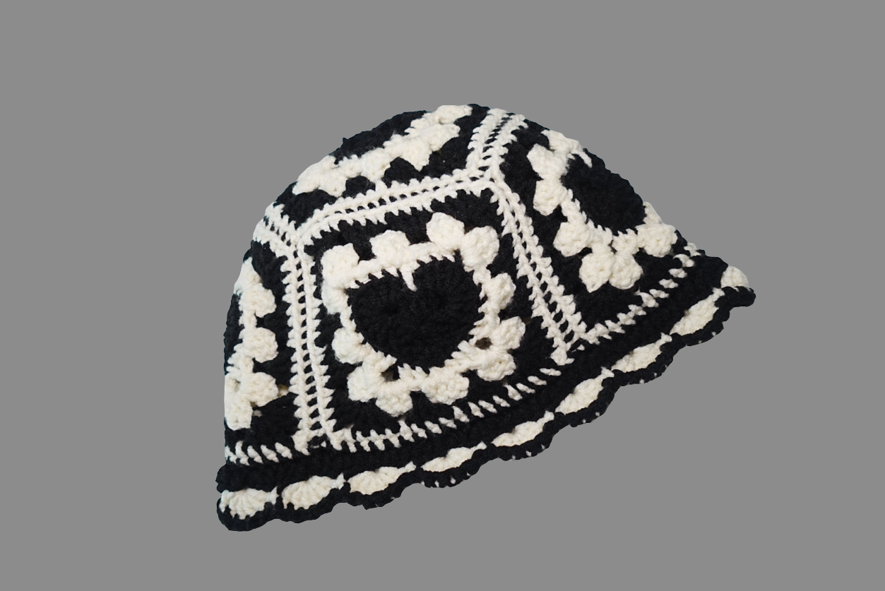 Heart Black x White Crochet Bucket hat