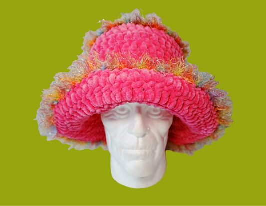 NeonPink Fluffy Crochet Bucket Hat