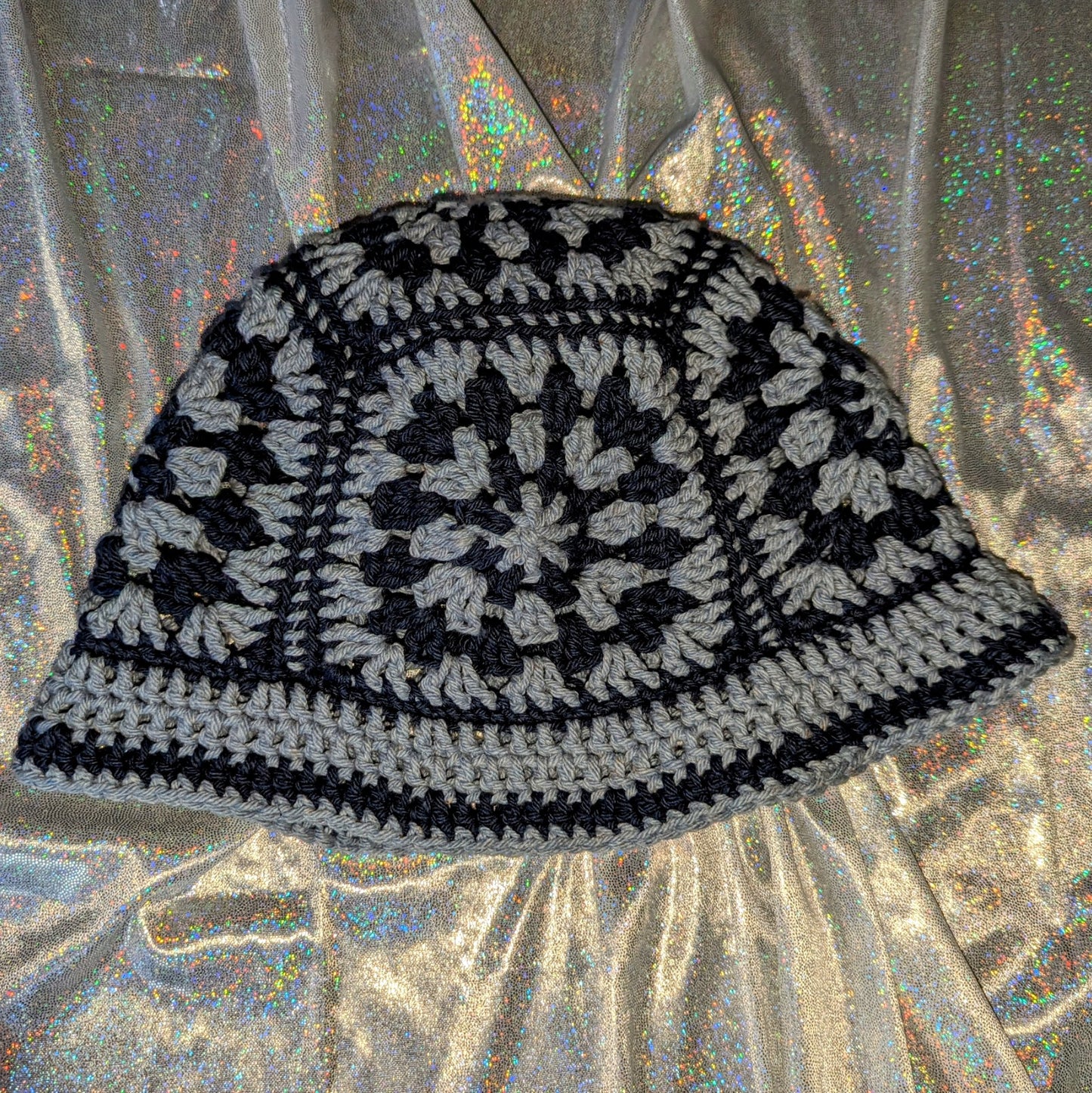 Denim color Crochet Granny square bucket hat