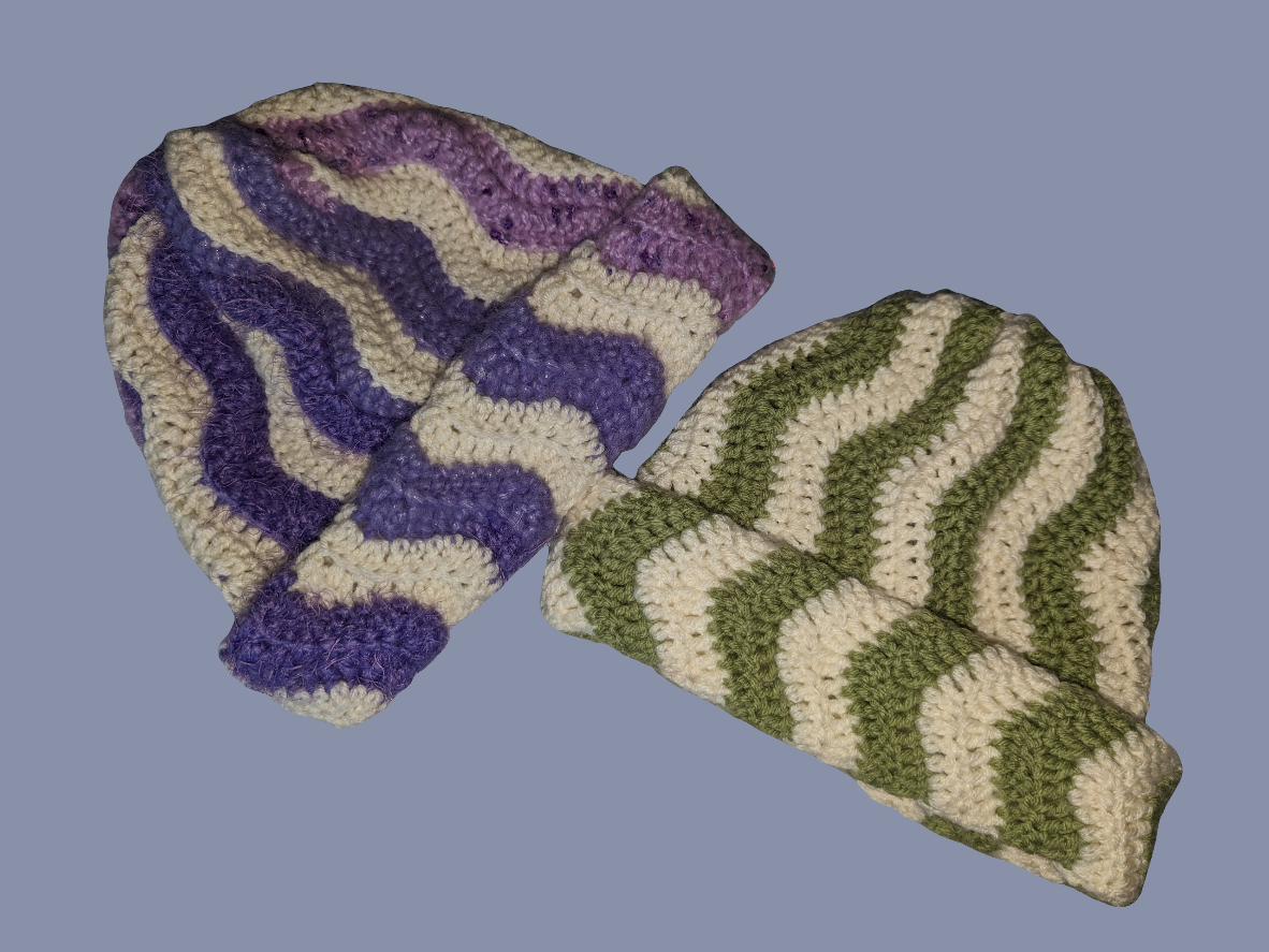 Handmade Wavey Crochet Beanie hat in Purple