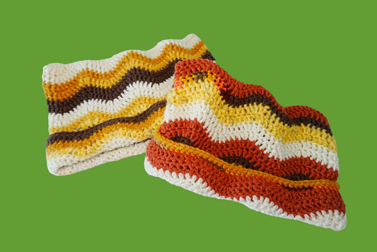 Wavey Crochet Cat Ear Hat in Brown Orange and Multi color