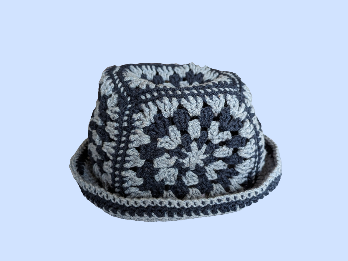 Denim color Crochet Granny square bucket hat