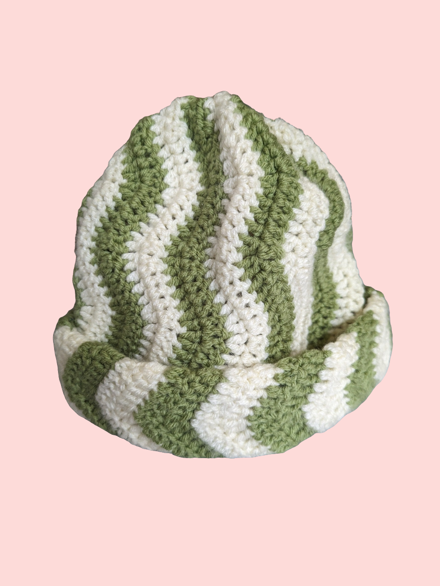 Handmade Wavey Crochet Beanie hat in Green