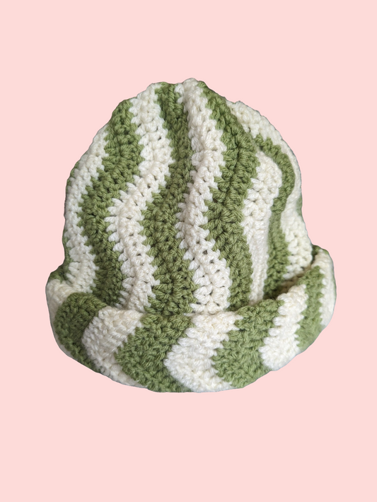 Handmade Wavey Crochet Beanie hat in Green