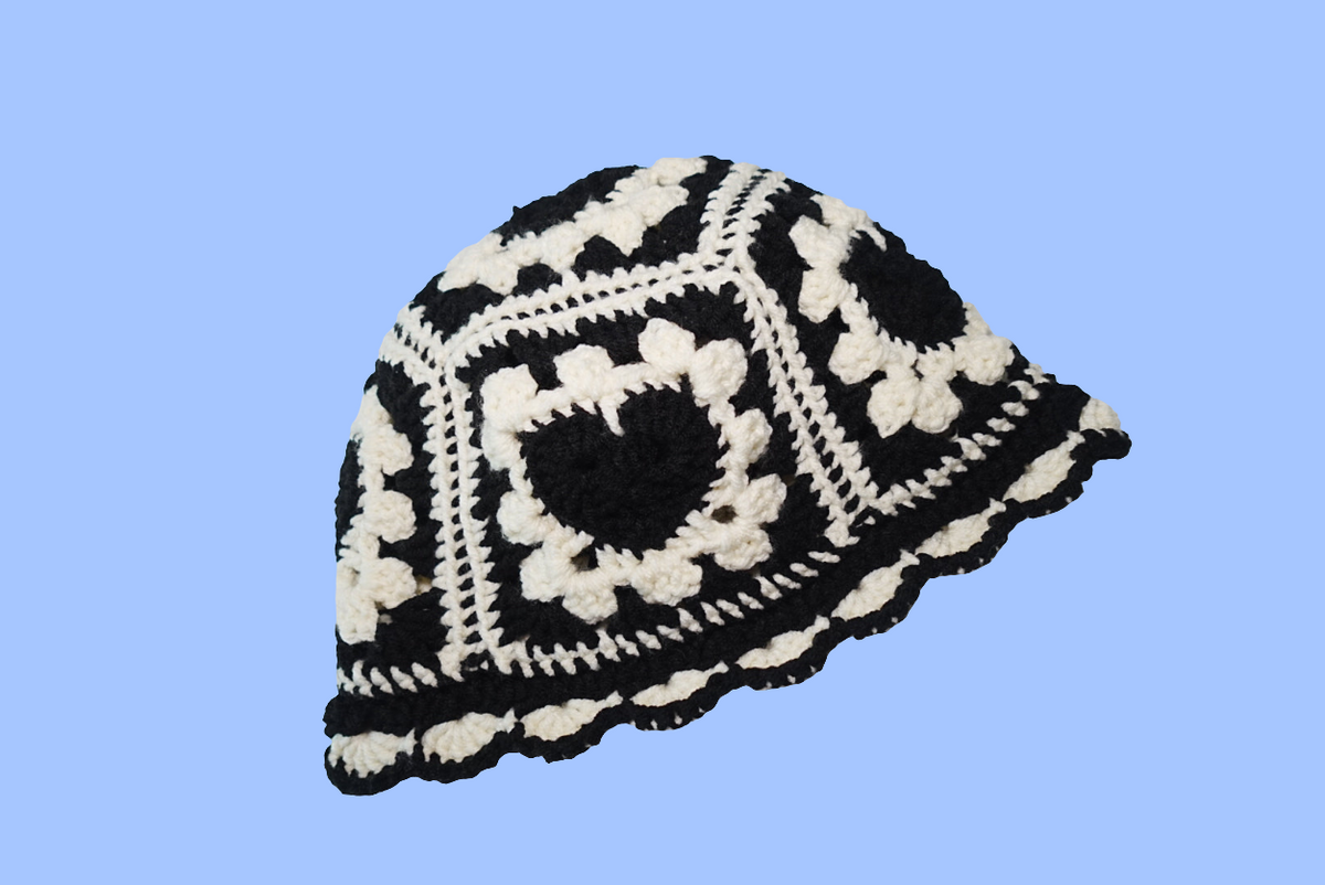 Heart Black x White Crochet Bucket hat