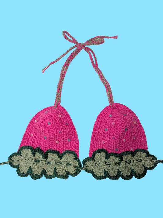 Pink Strawberry Crochet Bra top