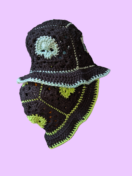 Glow in dark ✨ Skulls Crochet Bucket hat in icy blue x black