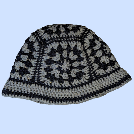 Denim color Crochet Granny square bucket hat