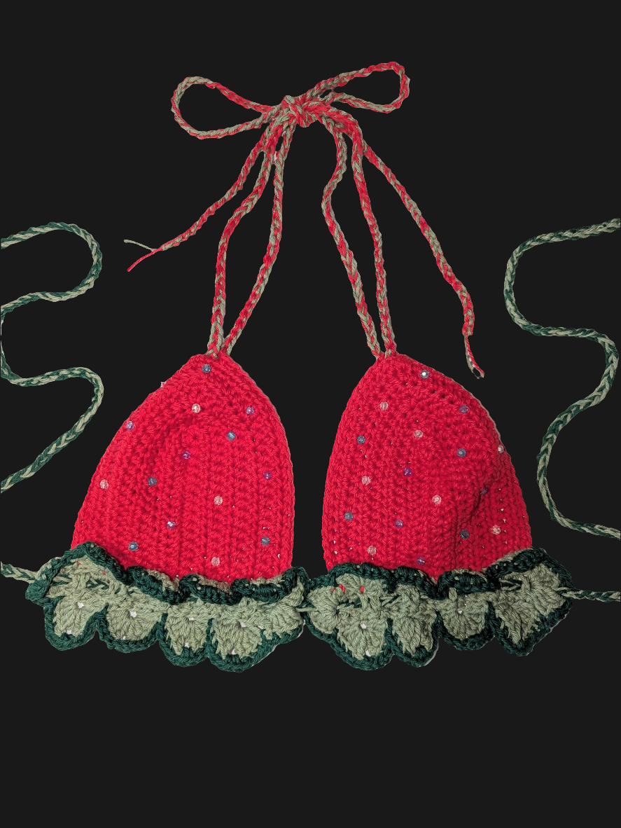 Red Strawberry Crochet Bra top