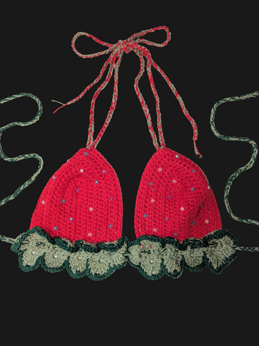 Red Strawberry Crochet Bra top