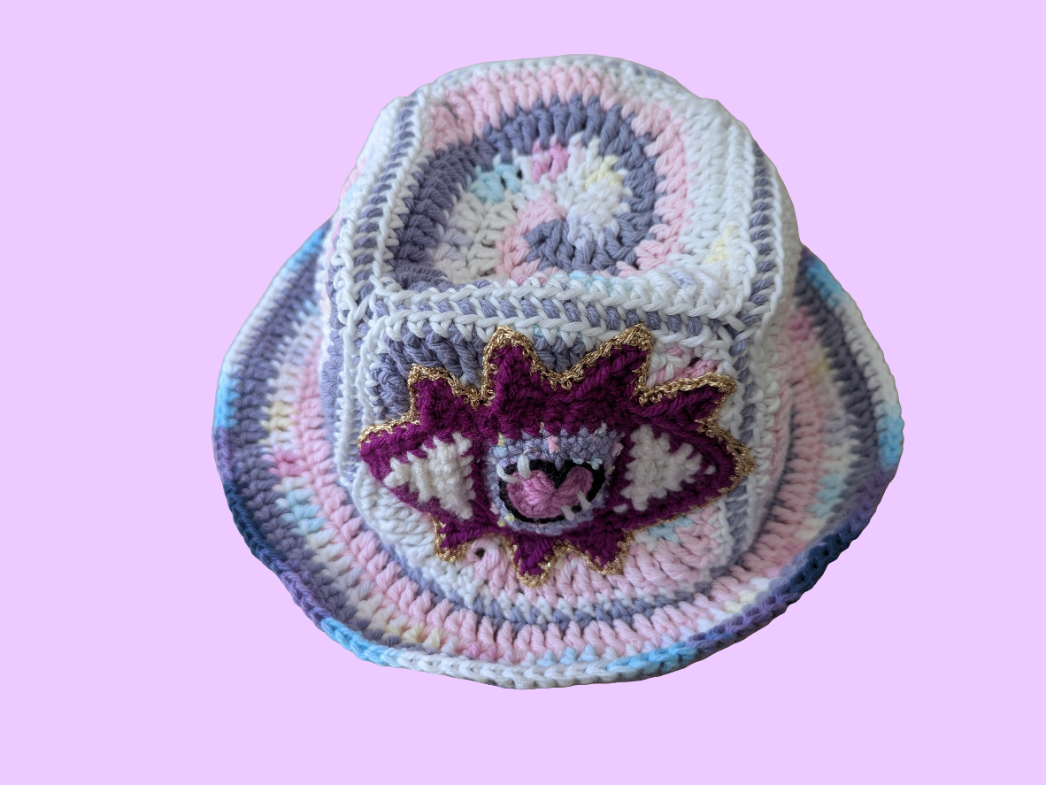 Spiral x Eye Crochet hat in Pastel Pink and Purple
