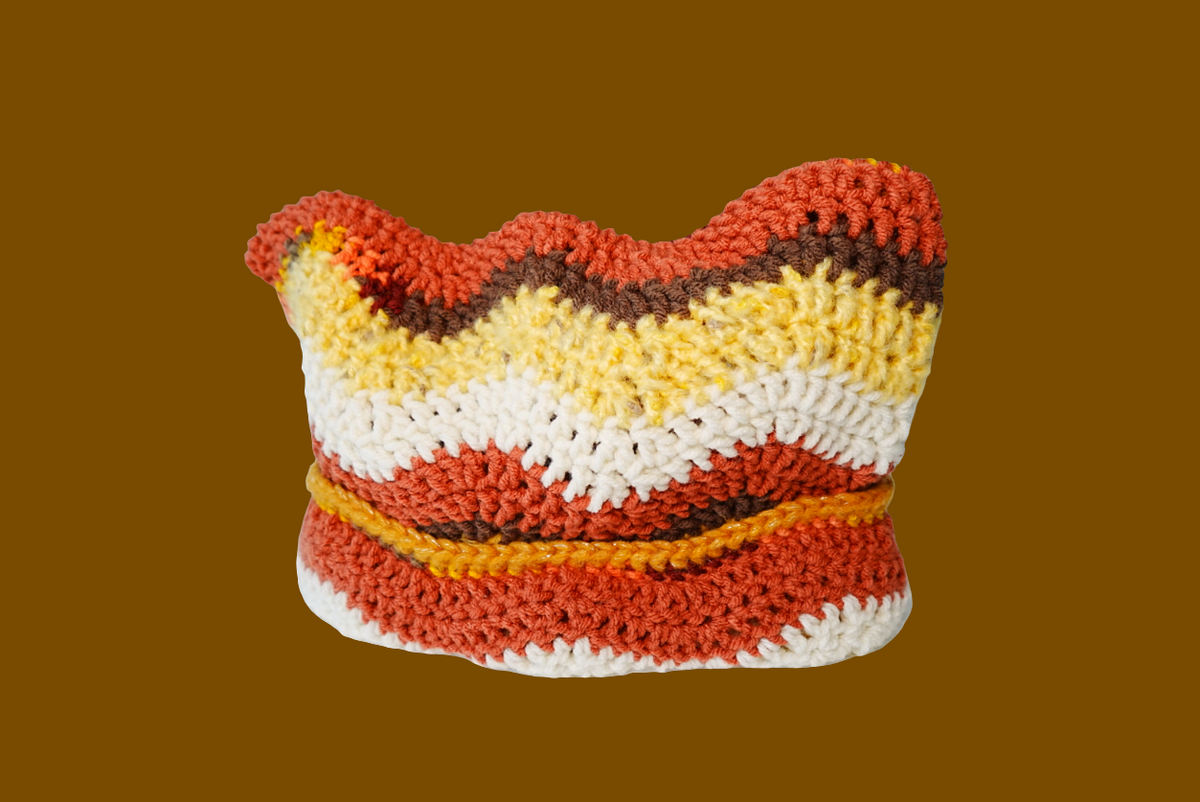 Wavey Crochet Cat Ear Hat in Brown Orange and Multi color