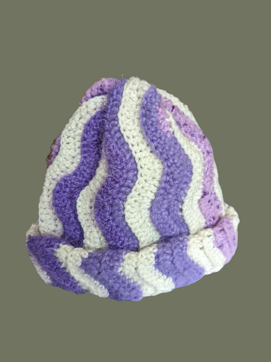 Handmade Wavey Crochet Beanie hat in Purple