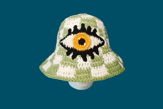 Checkered x Yellow Eye Crochet Hat