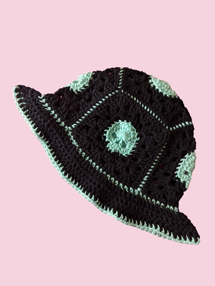 Glow in dark ✨ Skulls Crochet Bucket hat in icy blue x black