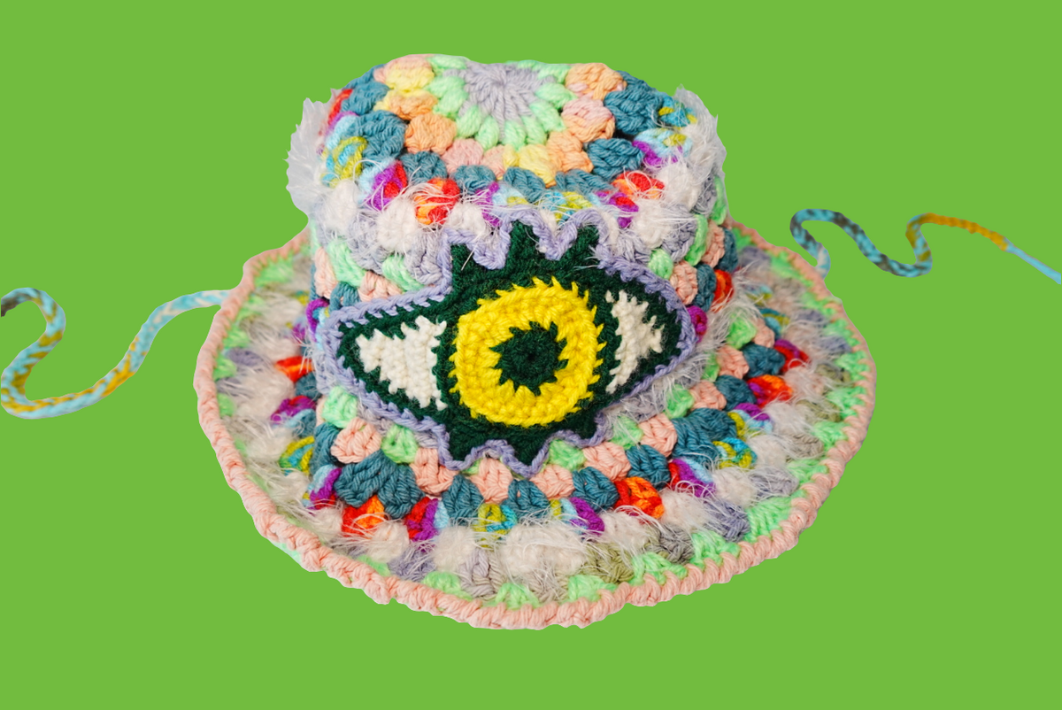 Yellow Eye Crochet Hat in Mult color