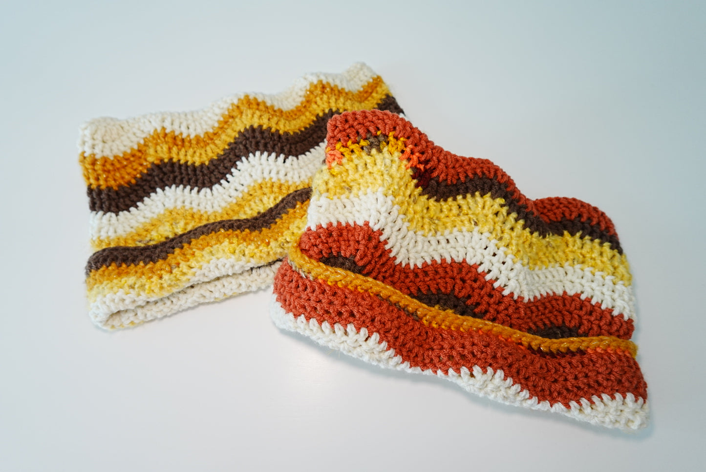 Wavey Crochet Cat Ear Hat in Brown Orange and Multi color