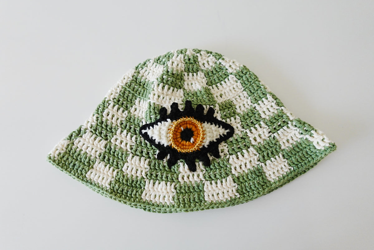 Checkered x Yellow Eye Crochet Hat