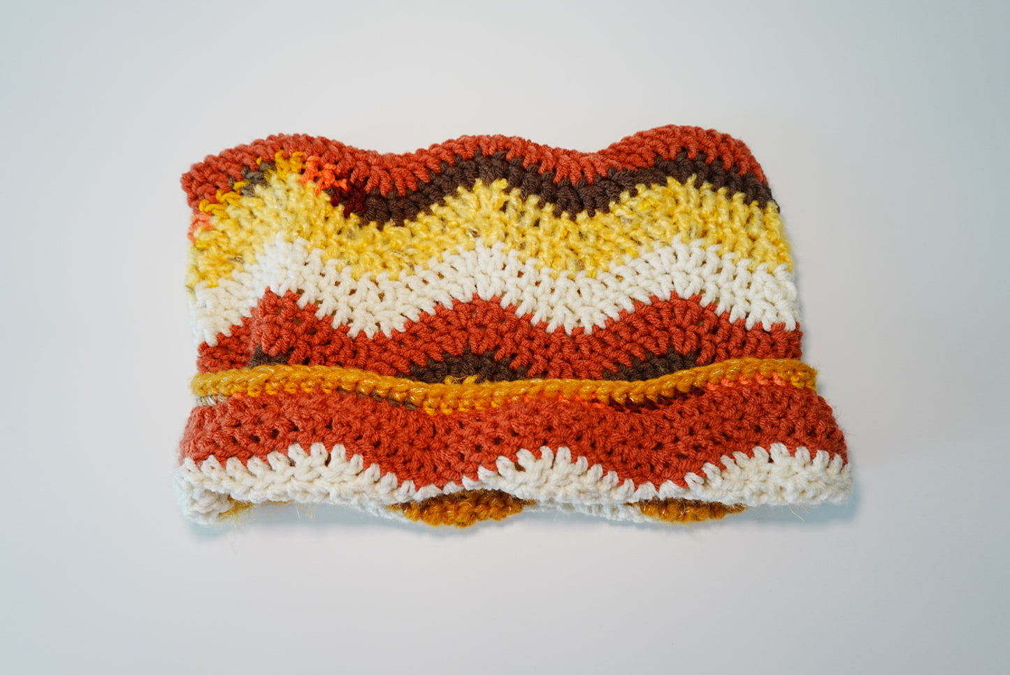 Wavey Crochet Cat Ear Hat in Brown Orange and Multi color