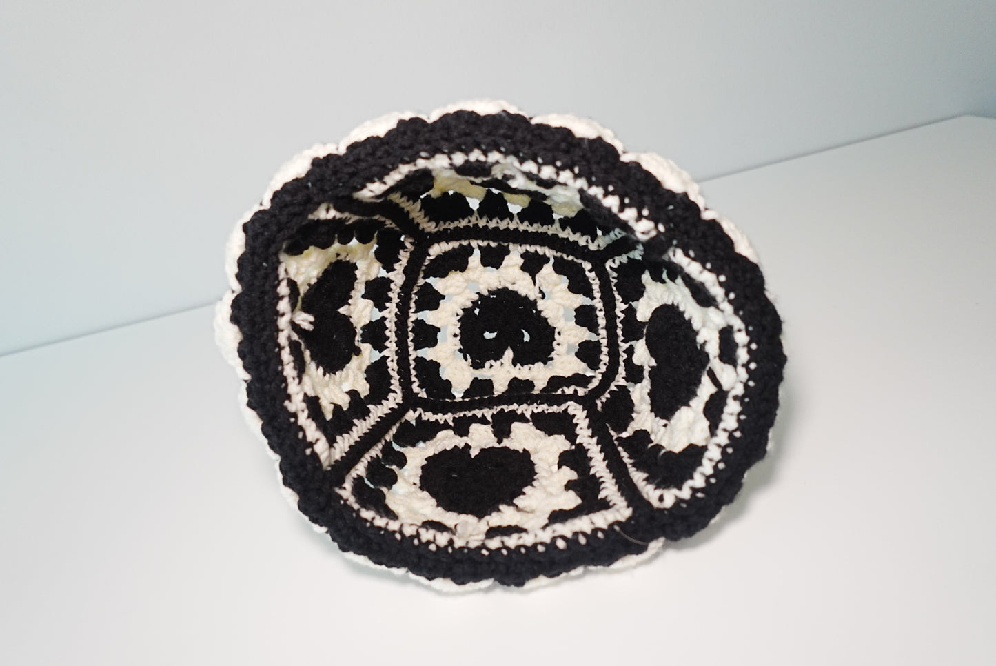 Heart Black x White Crochet Bucket hat