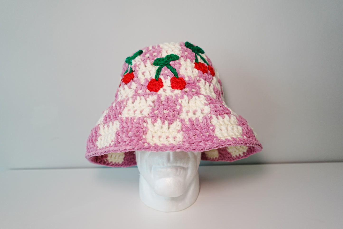Checkered x Cherries Crochet Hat