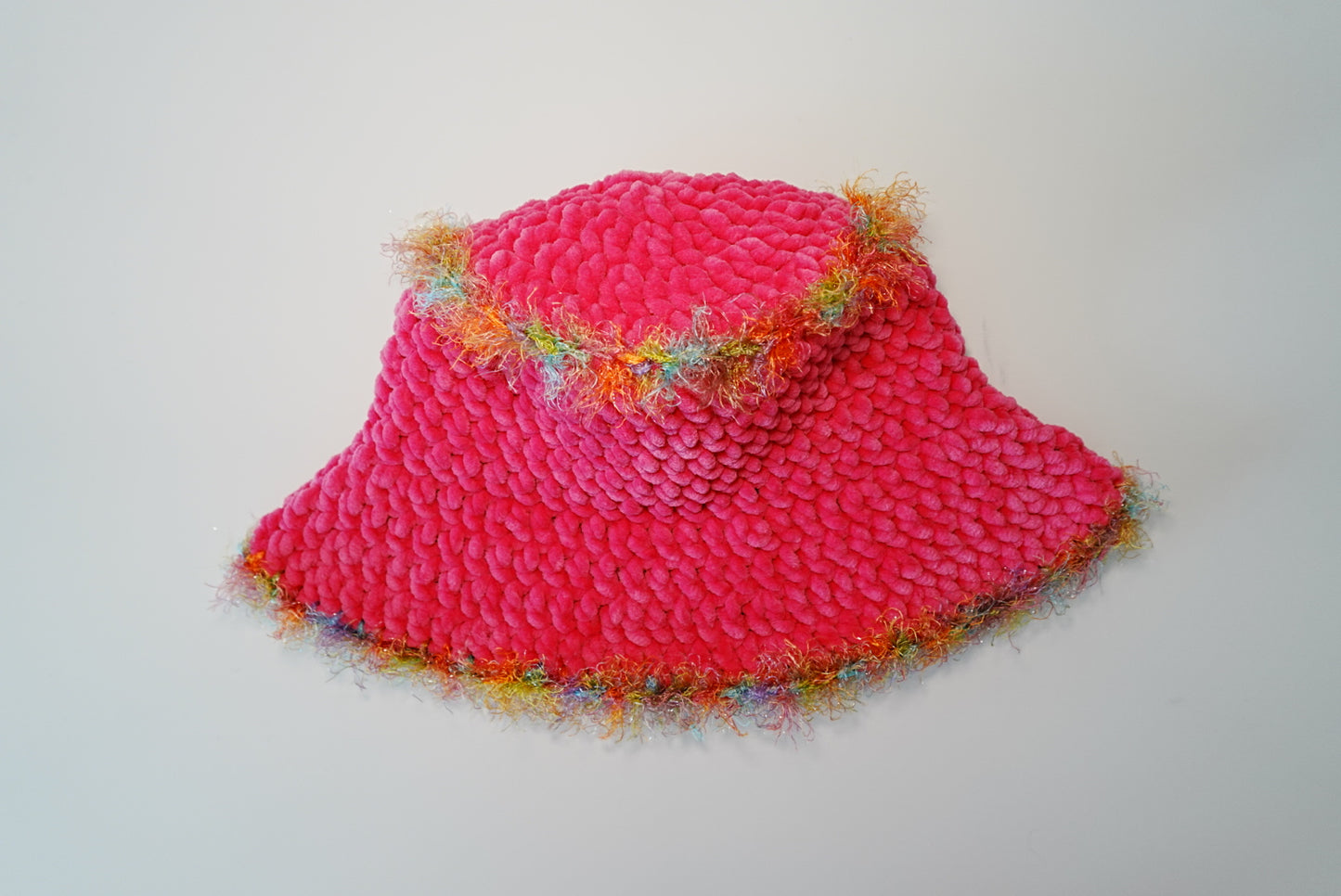 NeonPink Fluffy Crochet Bucket Hat