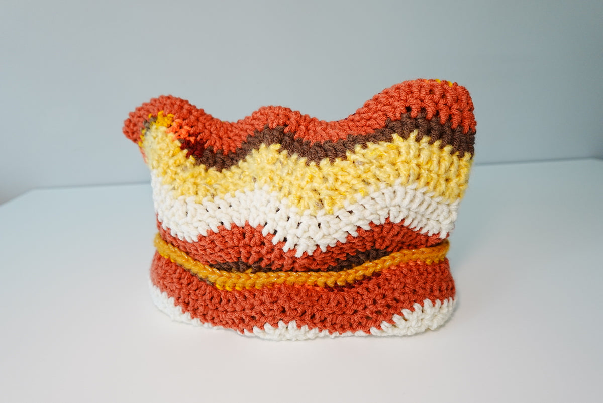 Wavey Crochet Cat Ear Hat in Brown Orange and Multi color