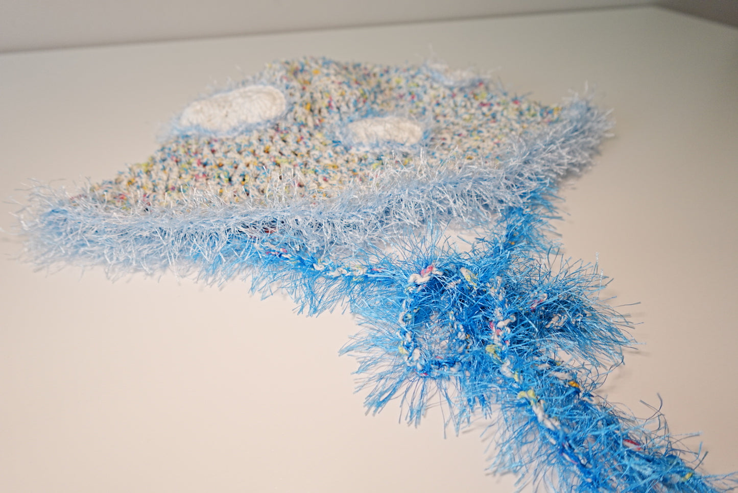 Fuzzy Clouds Crochet Hat in White x Blue