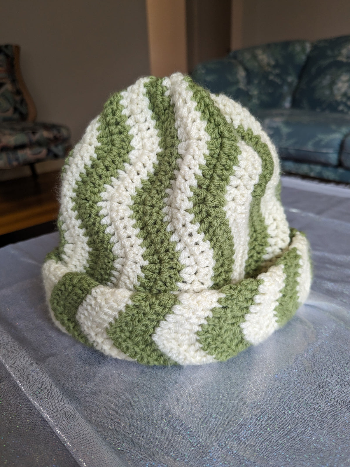 Handmade Wavey Crochet Beanie hat in Green