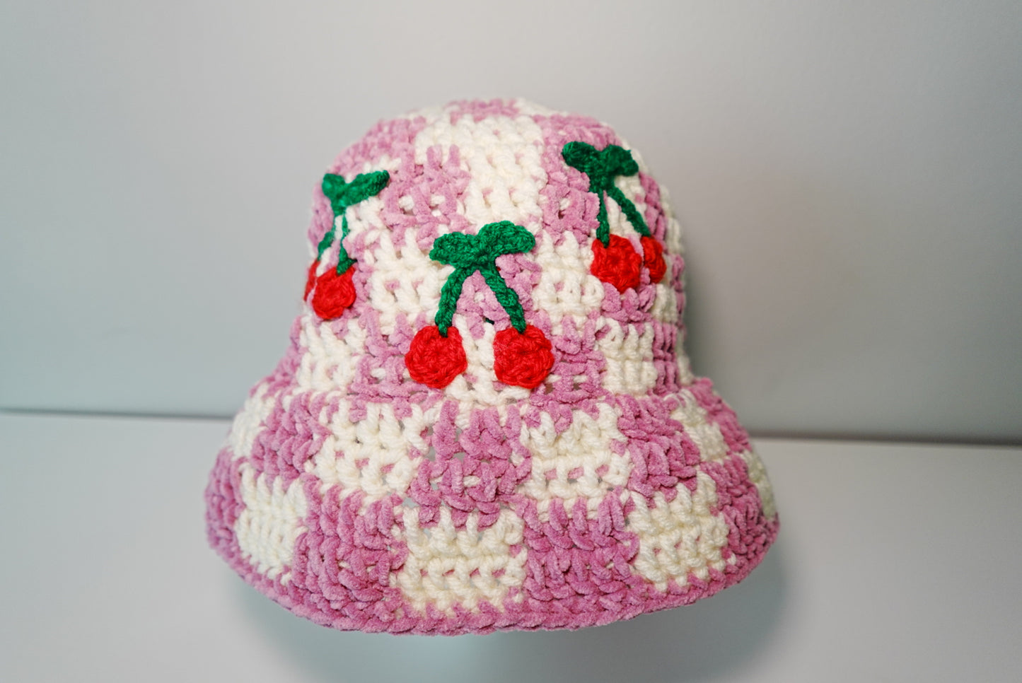 Checkered x Cherries Crochet Hat