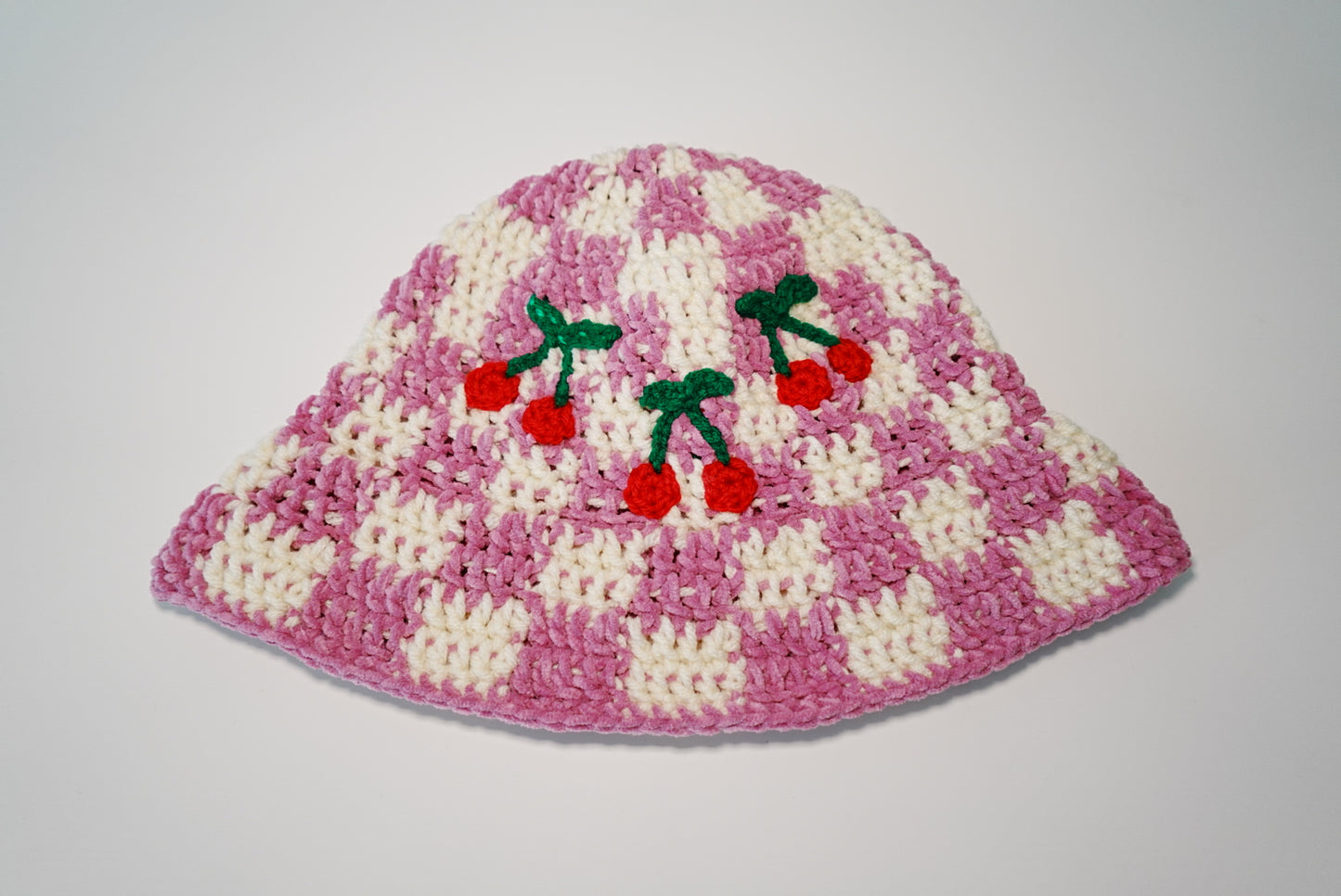 Checkered x Cherries Crochet Hat