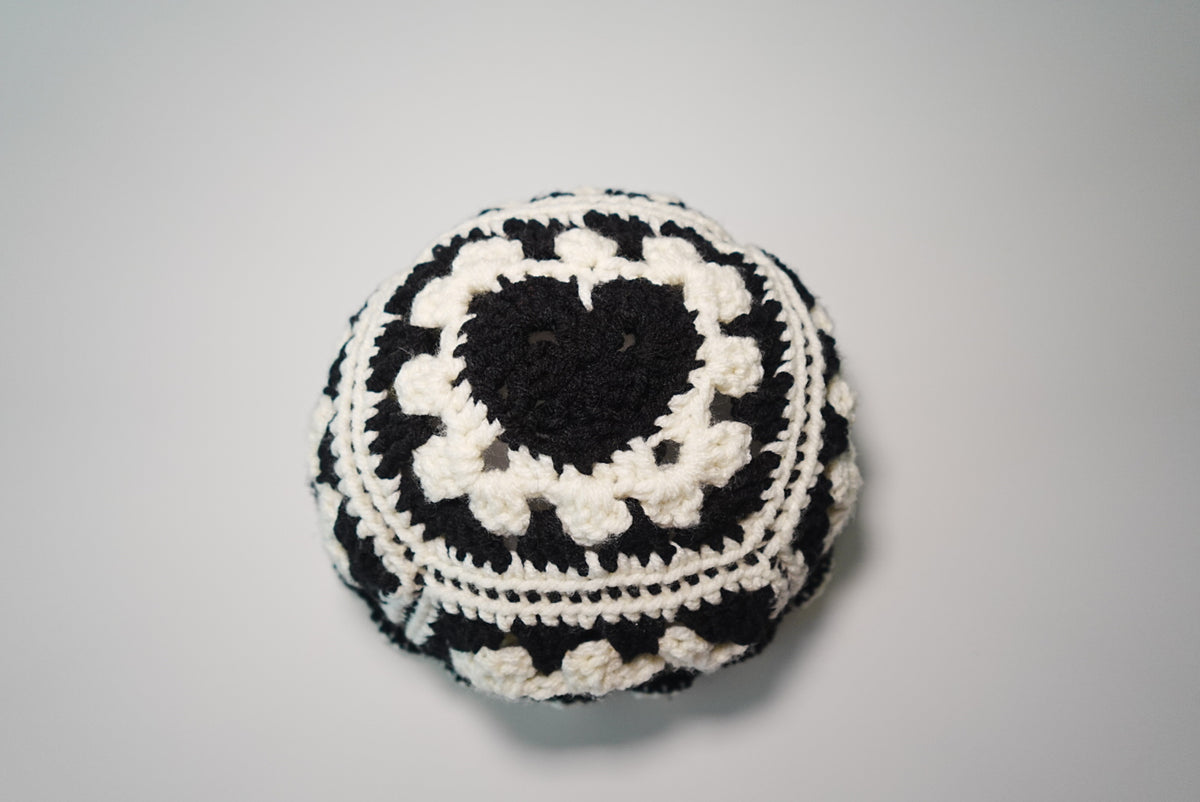 Heart Black x White Crochet Bucket hat
