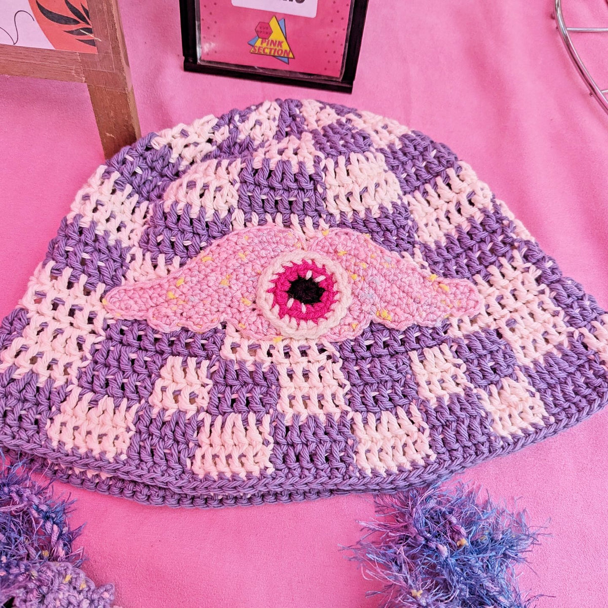 Frying Eyeball x Checkered Crochet Hat