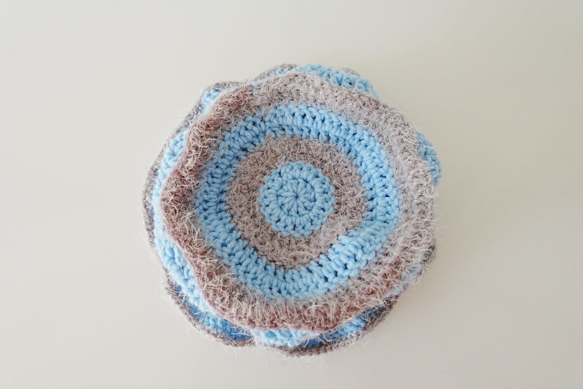 Zigzag Fuzzy Crochet Hat in Ice Blue x Grey