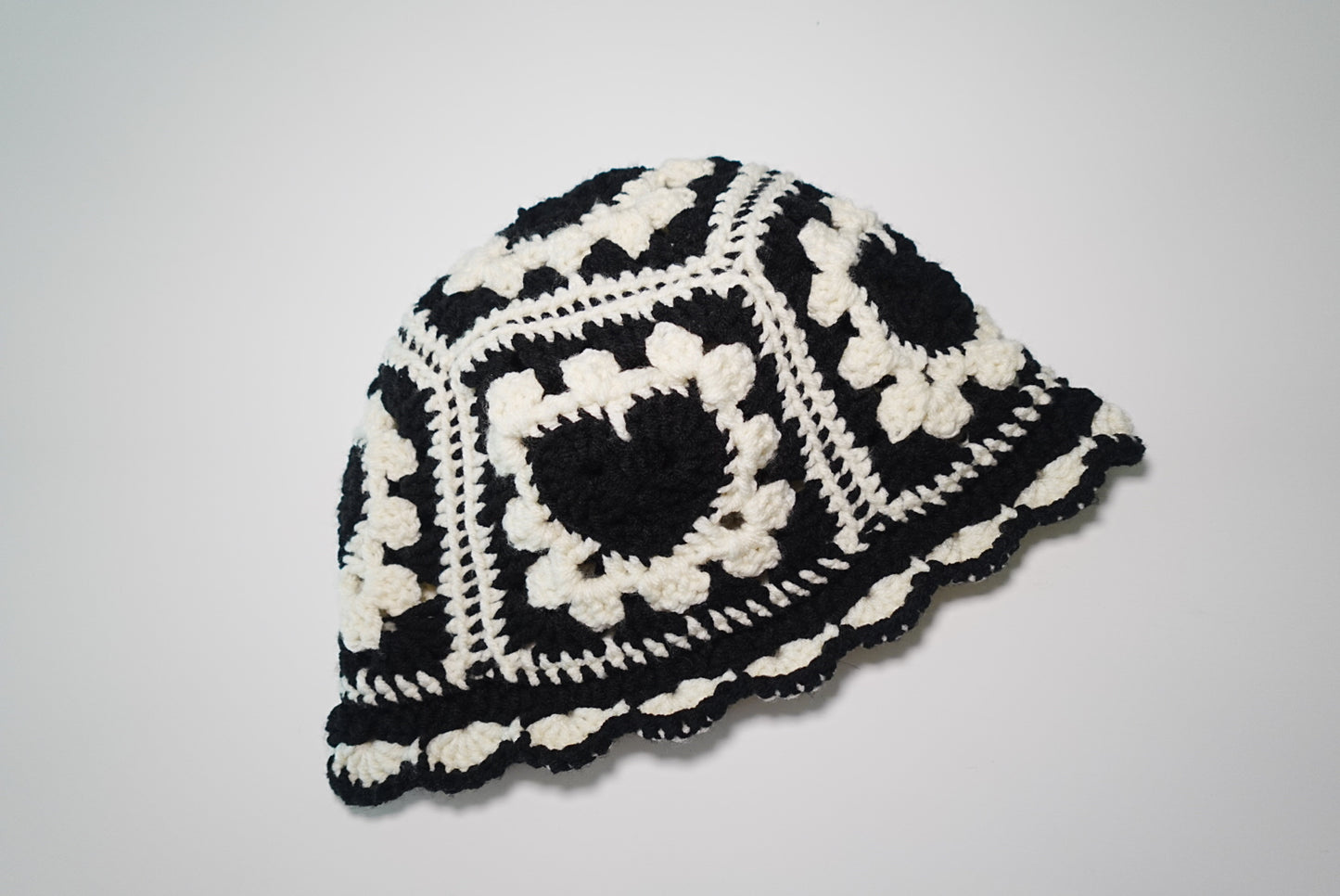 Heart Black x White Crochet Bucket hat