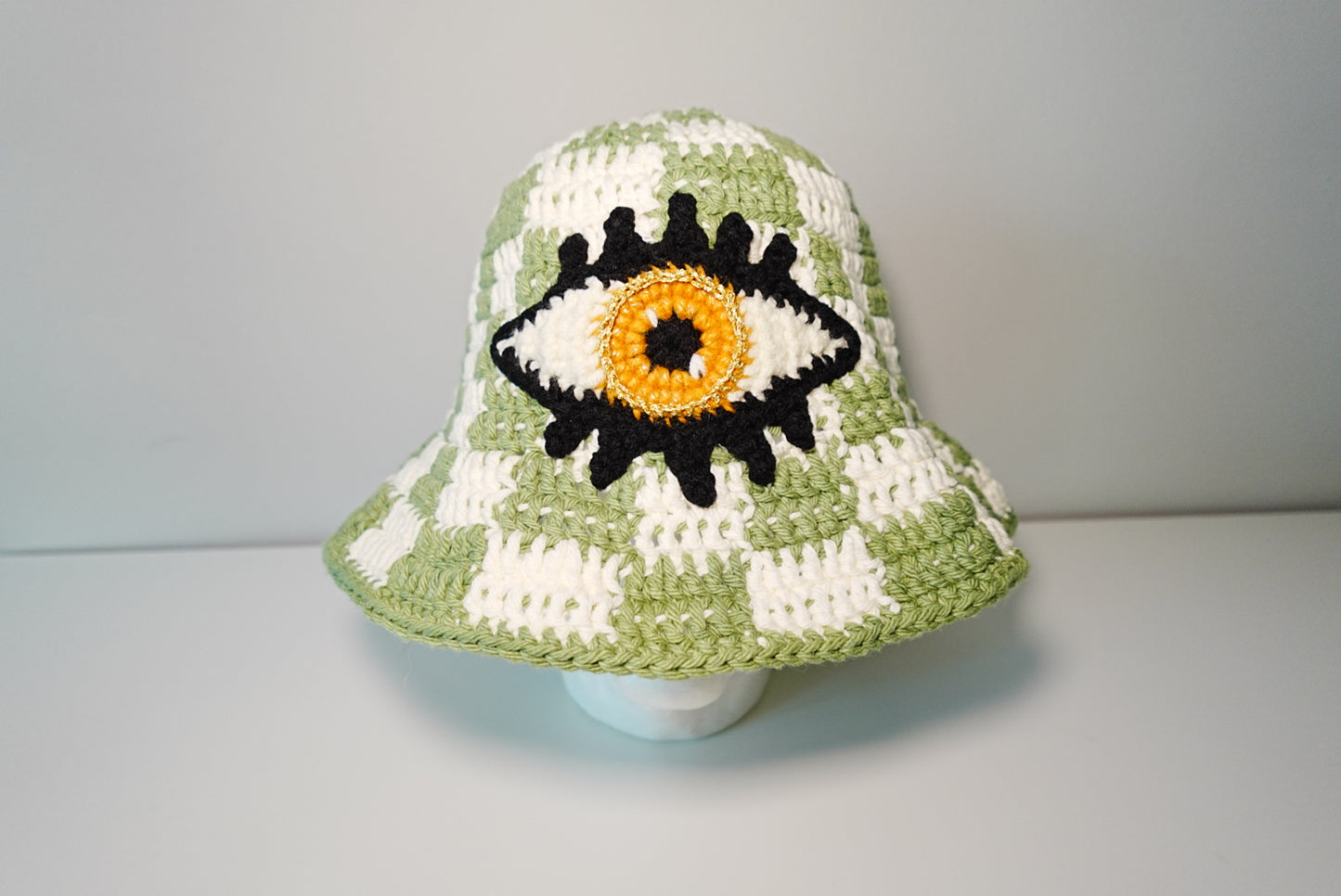 Checkered x Yellow Eye Crochet Hat