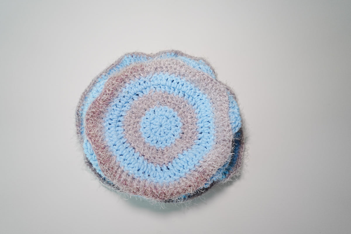 Zigzag Fuzzy Crochet Hat in Ice Blue x Grey