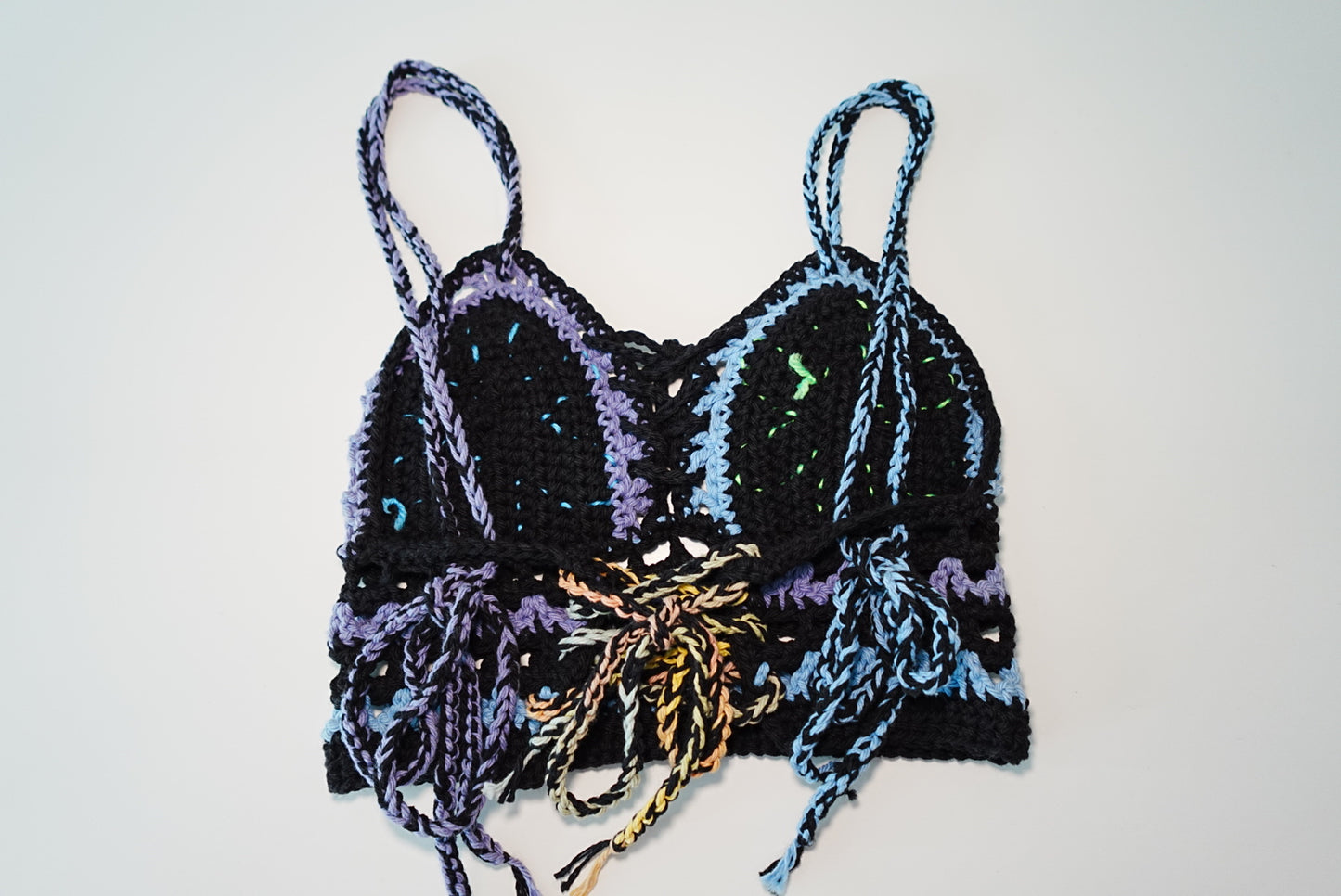Retro Flowers Crochet Bra top in Black x Multi color