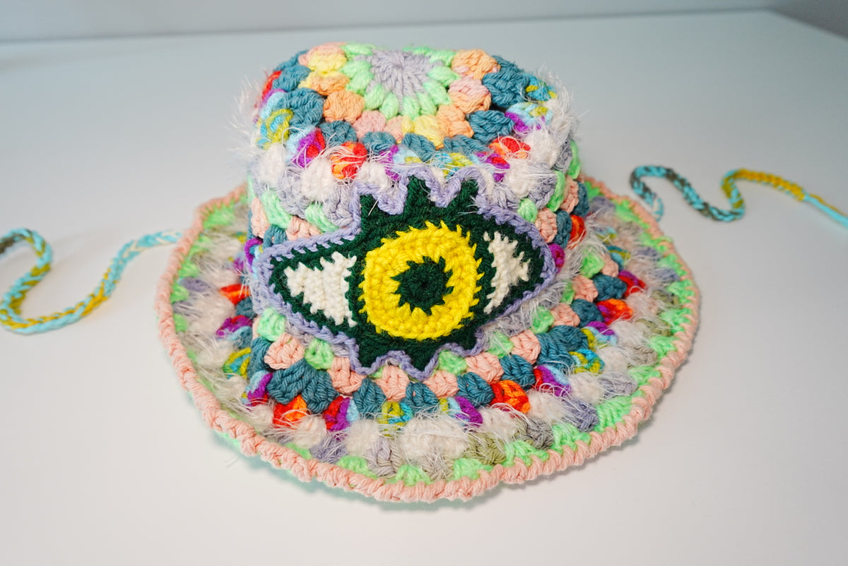 Yellow Eye Crochet Hat in Mult color