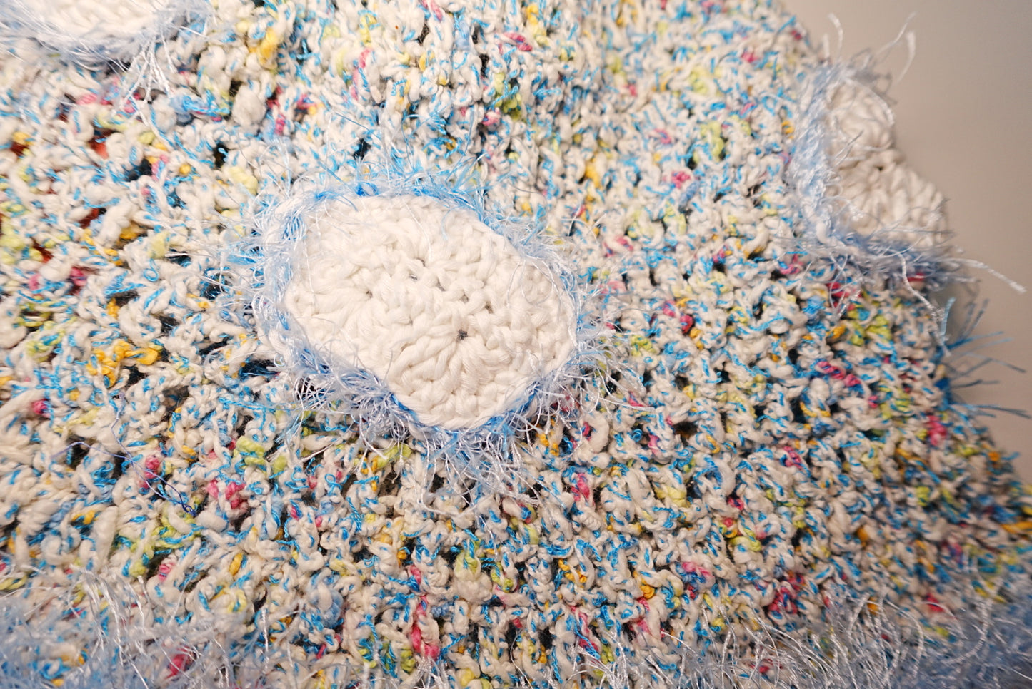 Fuzzy Clouds Crochet Hat in White x Blue