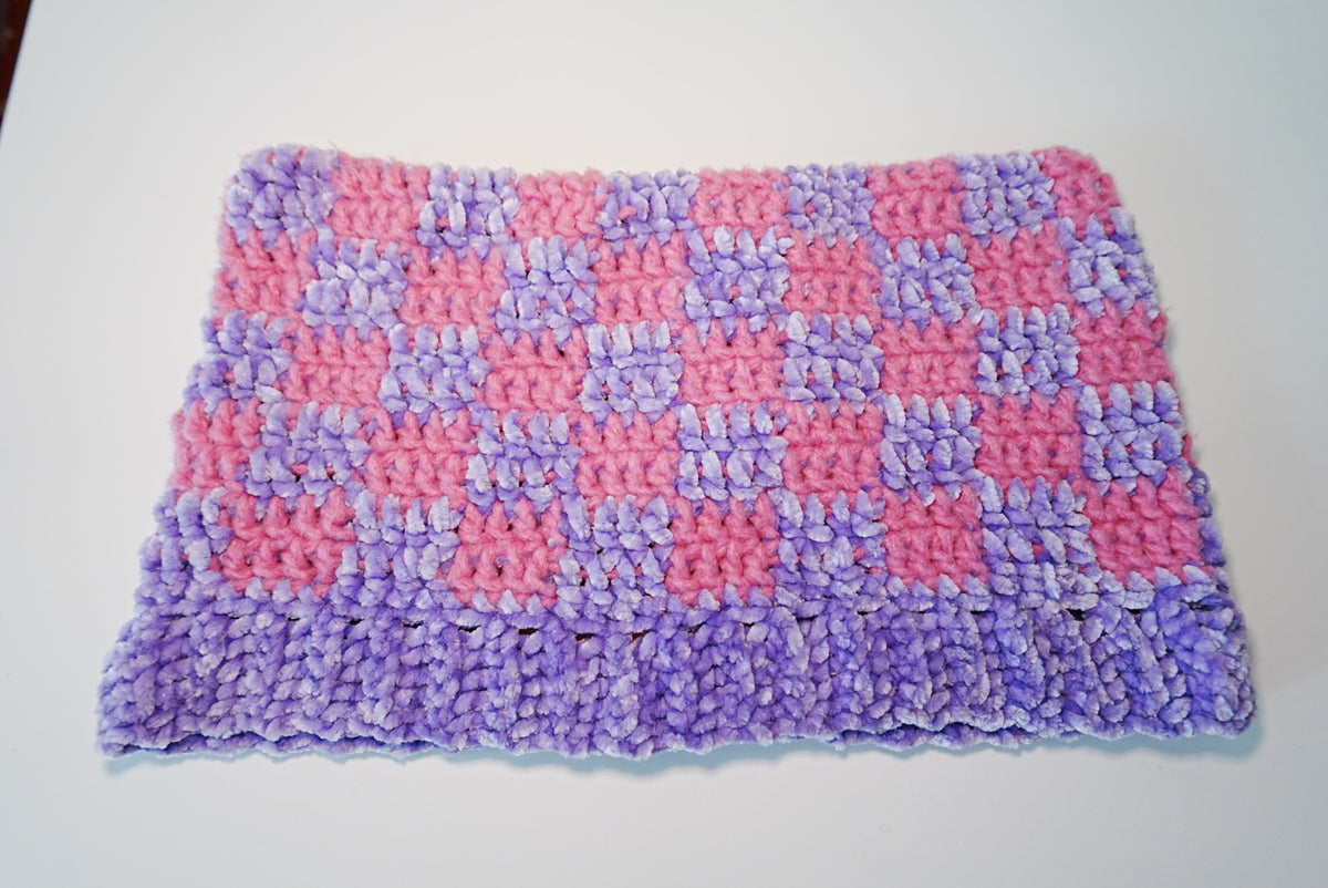 Checkered Cat Ears Crochet Hat in Pink x Purple