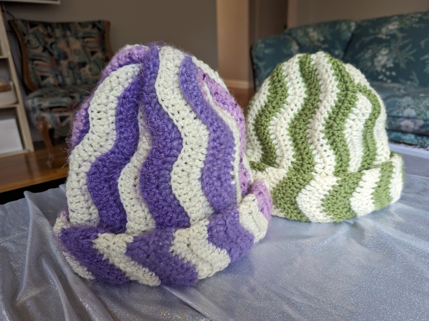 Handmade Wavey Crochet Beanie hat in Purple