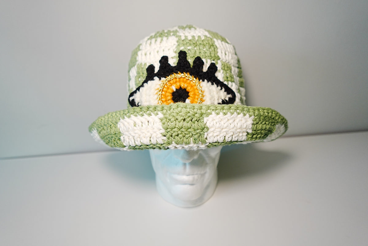 Checkered x Yellow Eye Crochet Hat