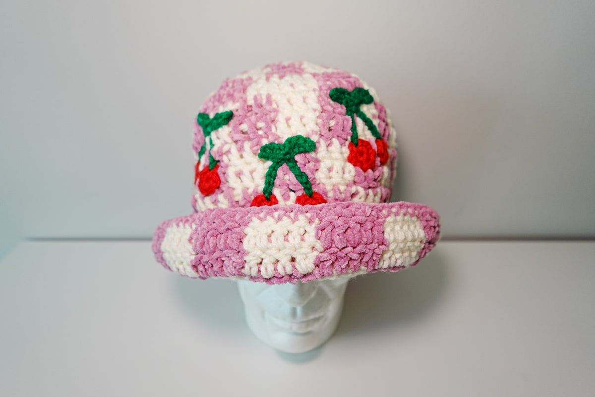 Checkered x Cherries Crochet Hat