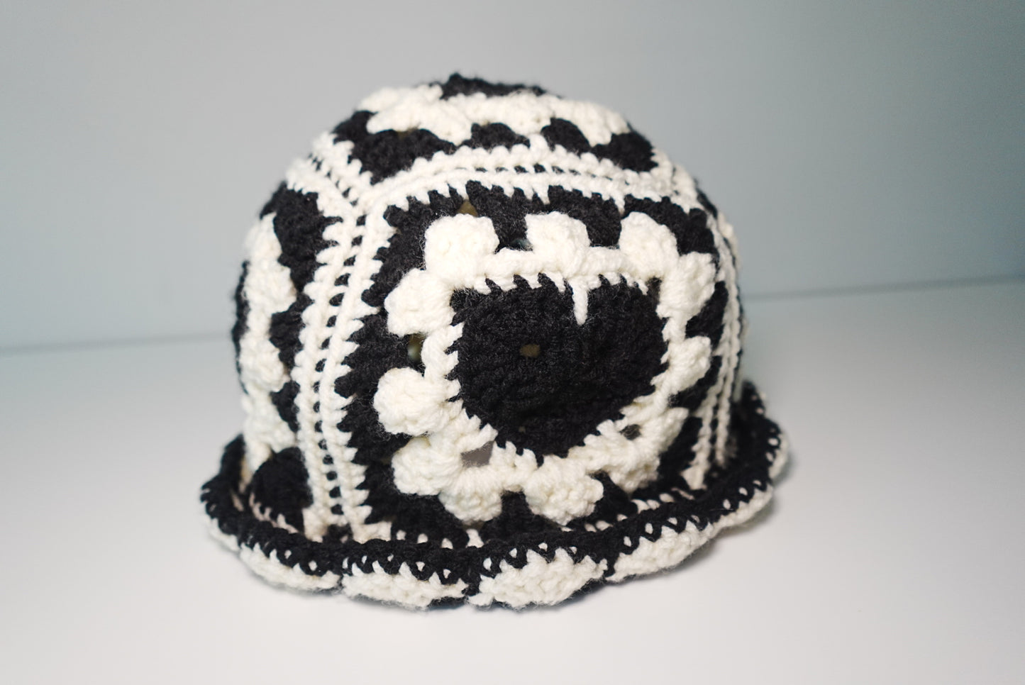 Heart Black x White Crochet Bucket hat