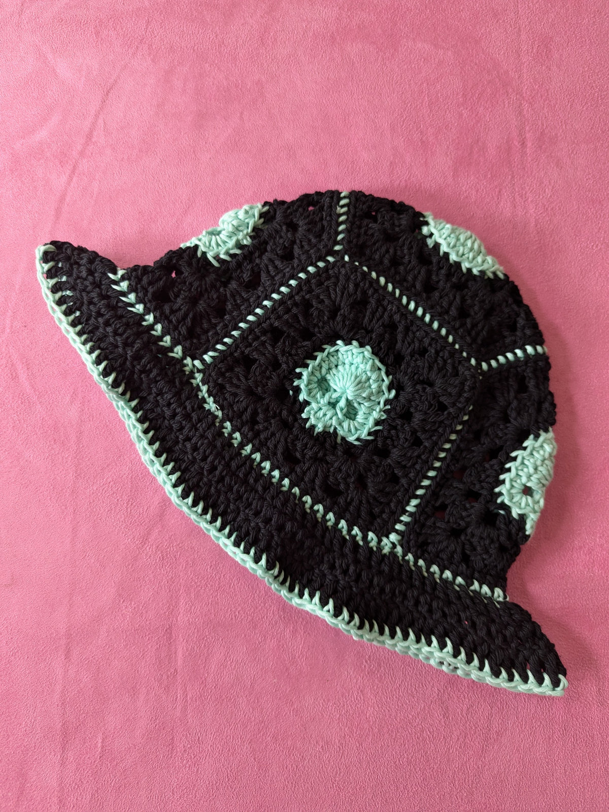Glow in dark ✨ Skulls Crochet Bucket hat in icy blue x black