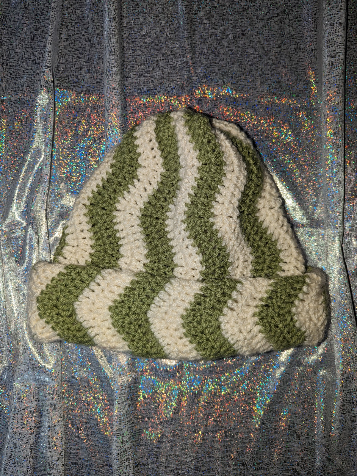 Handmade Wavey Crochet Beanie hat in Green